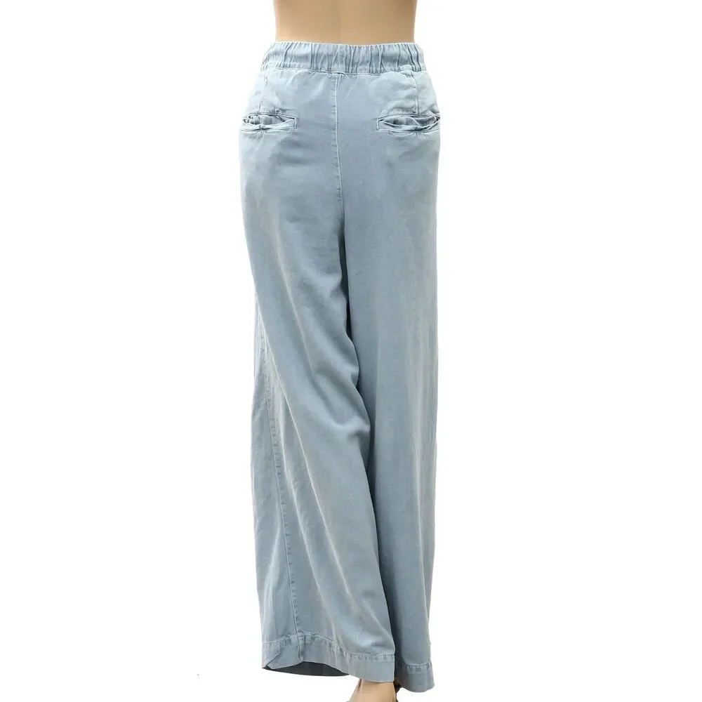 Free People Women's Wide-Leg Drawstring Trouser Pants Adjustable Blue XL 288468