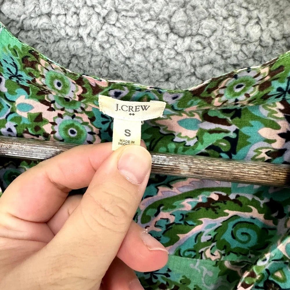 JCrew Tunic Top Womens Small Green Paisley Cotton Boho Resort Cottagecore Floral