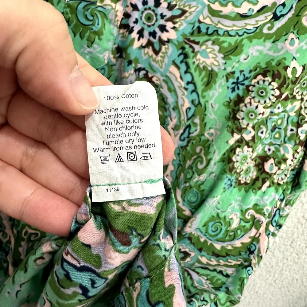 JCrew Tunic Top Womens Small Green Paisley Cotton Boho Resort Cottagecore Floral