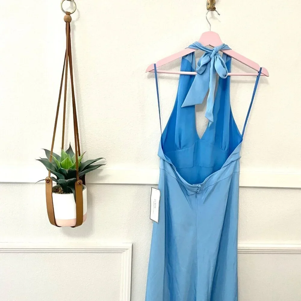 NWT J Crew Special Occasion Silk Blue Halter Tie Midi Dress Size 10