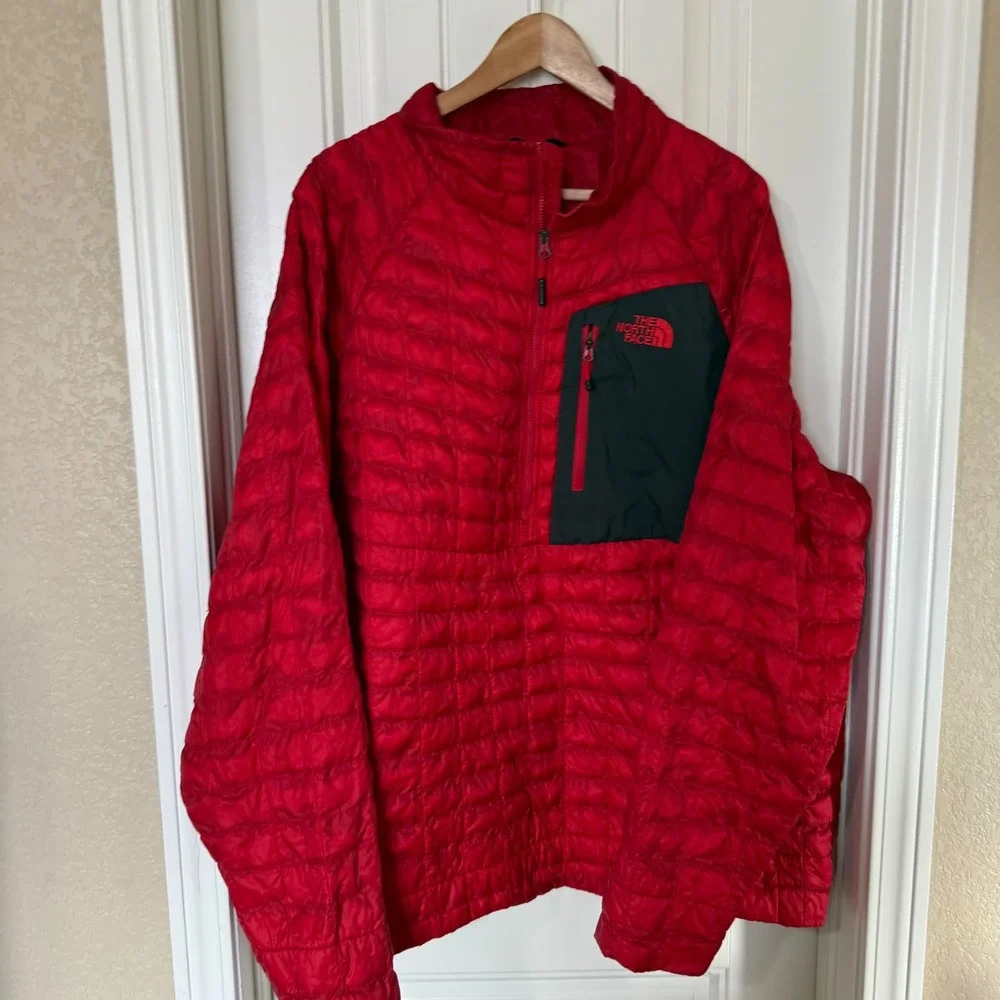 The‎ North Face Thermoball Red Quilted Half Zip Pullover Jacket Men's XXL