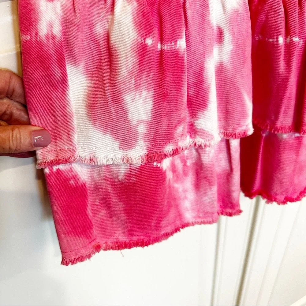 LoveShackFancy Landen Women’s Pink‎ Tie Dye Tiered Ruffle Mini Skirt Cotton Y2K