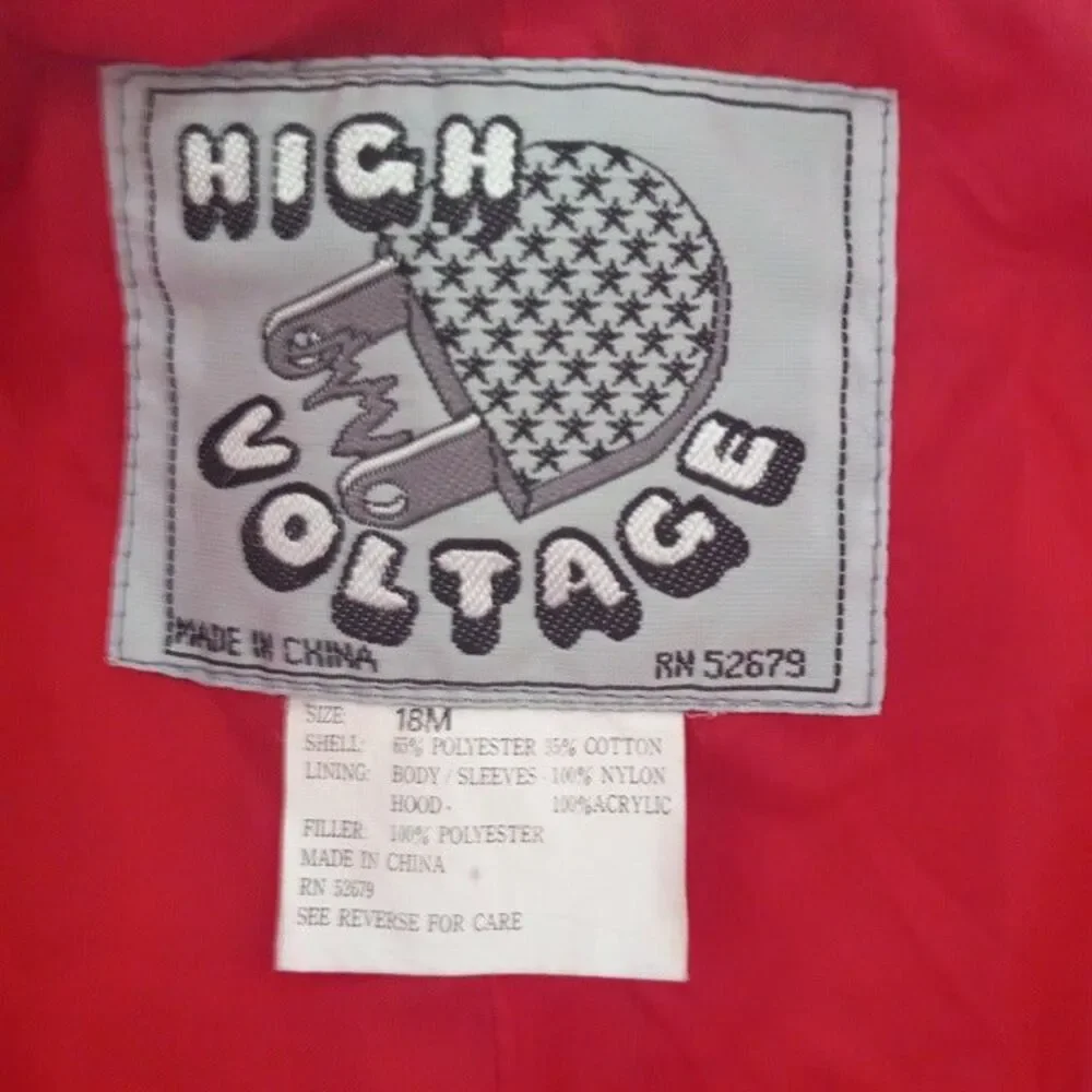 Vintage High Voltage Size 18 Mths Snowsuit-Full Zip-Colorblock-Embroidered-90s