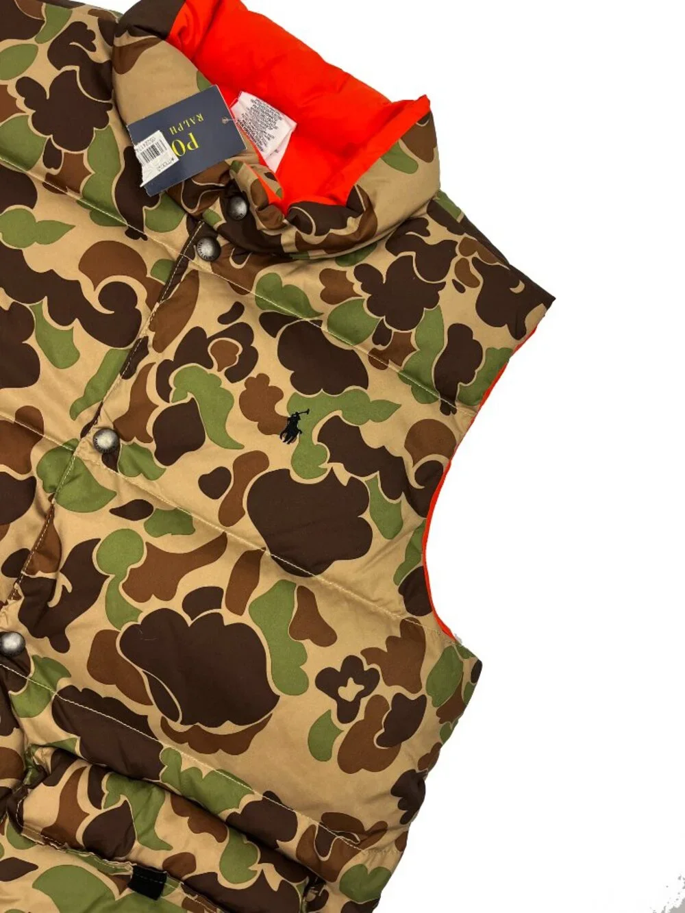 Polo Ralph Lauren New NWT Camo Down Reversible Orange Vest Boys XL X-Large 18/20