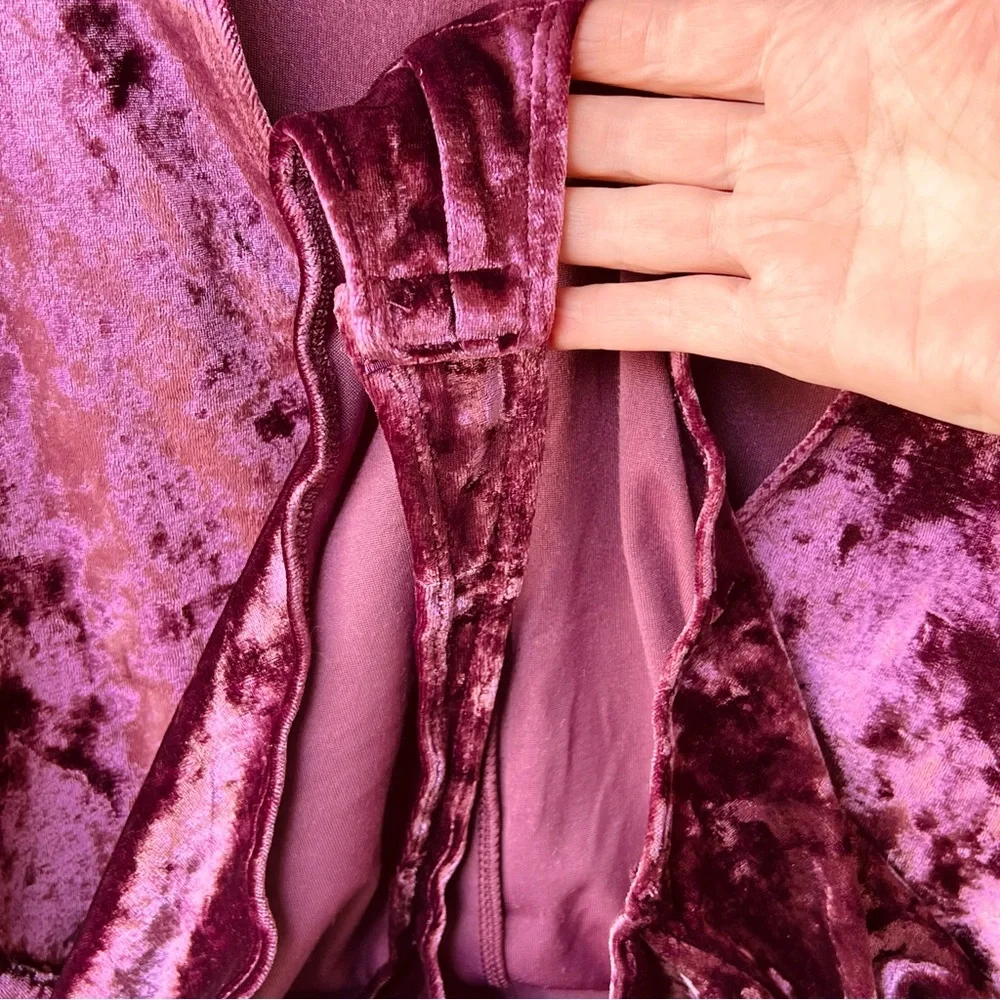 Free People Crushed Velvet Whimsygoth Fairy Purple Bodysuit Puff Sleeves Size S
