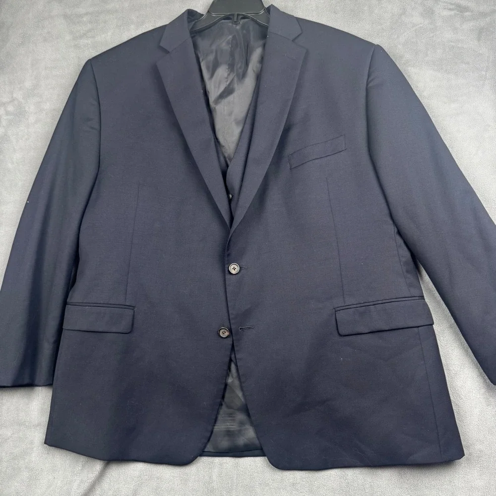 Lauren Ralph Lauren‎ Mens 50R Navy Blue 100% Wool Blazer and Vest 2 Piece Set