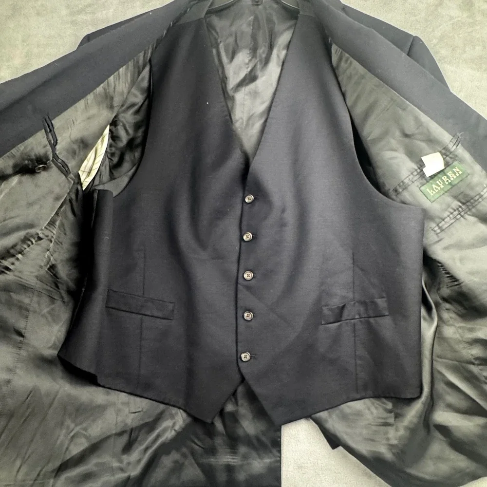 Lauren Ralph Lauren‎ Mens 50R Navy Blue 100% Wool Blazer and Vest 2 Piece Set