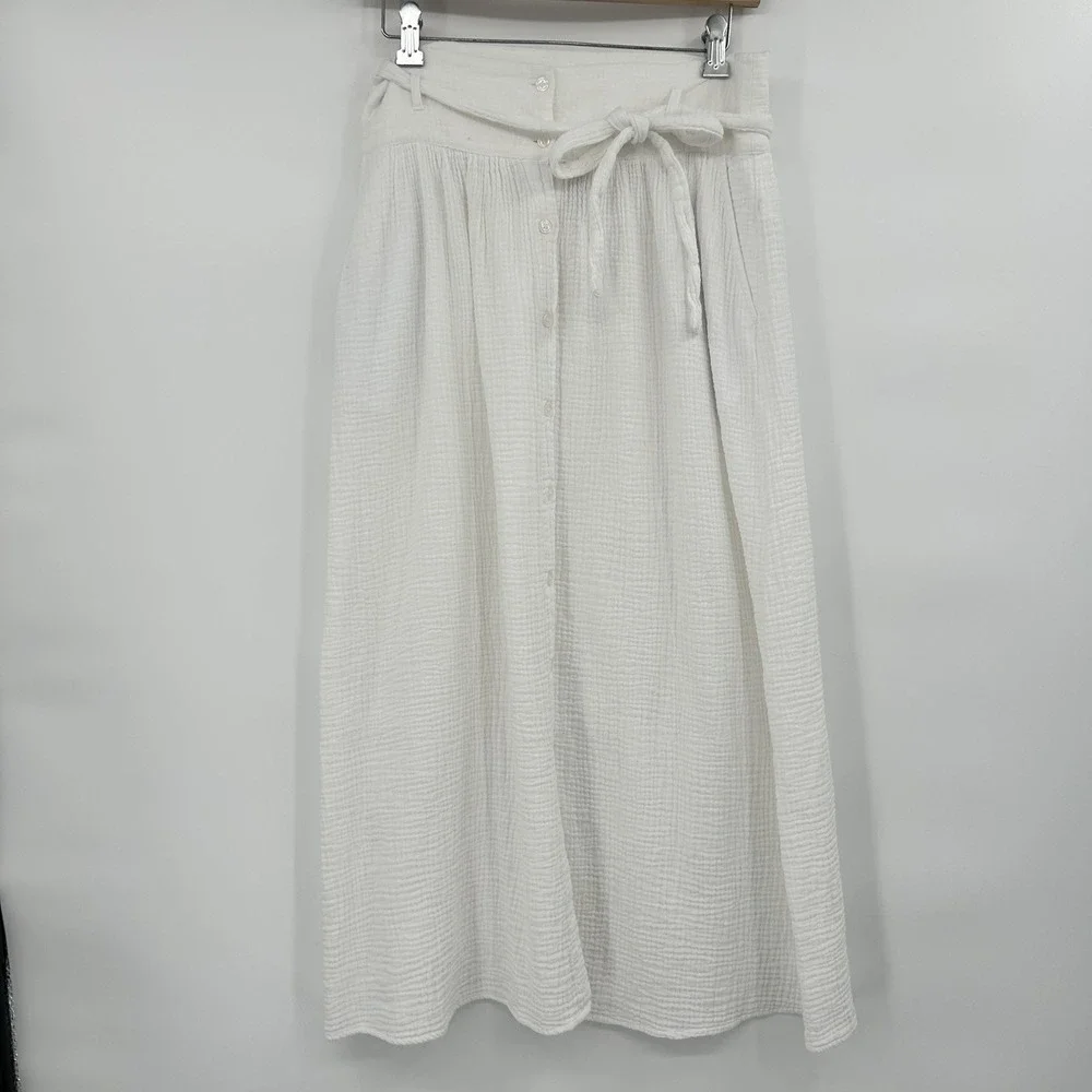 Joie Womens Gauzy Cotton Midi Skirt Size M White Coastal Resort Beachy Preppy