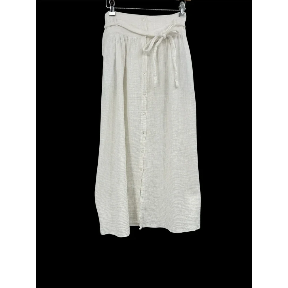 Joie Womens Gauzy Cotton Midi Skirt Size M White Coastal Resort Beachy Preppy