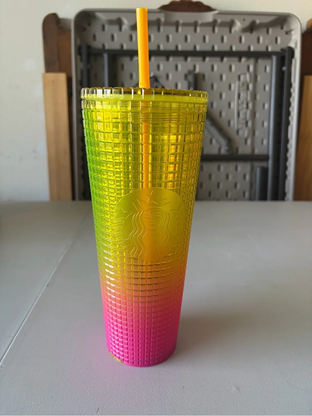 Starbucks Cold Cup Tumbler Pink Yellow Ombre Grid