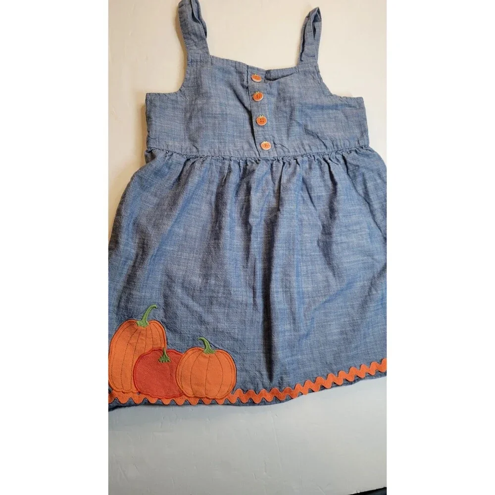 Gymboree Autumn Adventures Girls Pumpkin Chambray Denim Jumper Dress Size 6