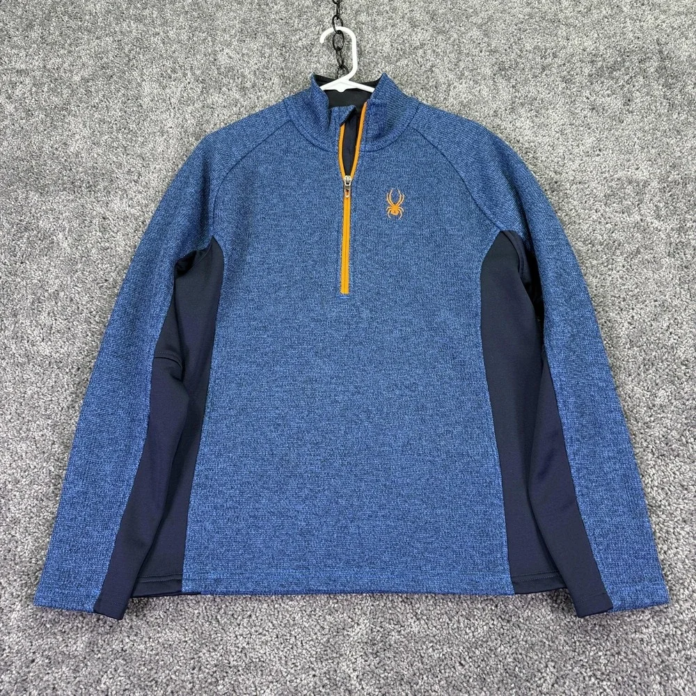 Spyder Sweatshirt Mens Medium Blue 1/4 Zip Fleece Pullover Thermal Ski Hiking