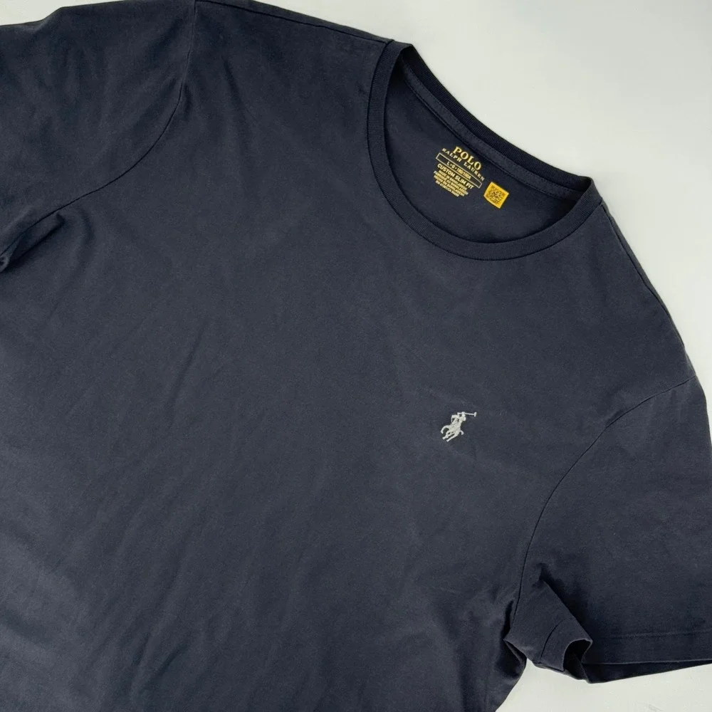 Polo Ralph Lauren Mens Custom Slim Fit Navy Blue‎ Short Sleeve T-Shirt Size L