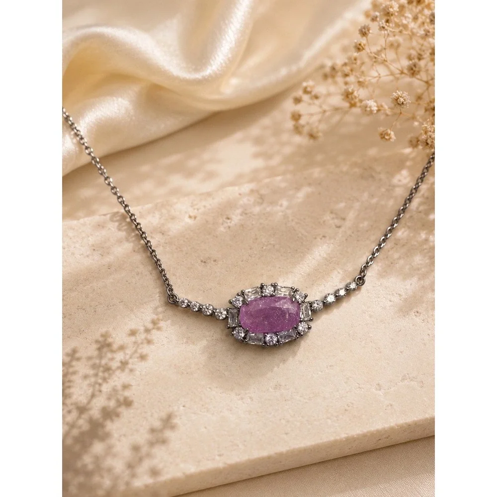 Bomb Party Jewel Of The Dawn Lavender Crystal Hematite Necklace‎ NK77912