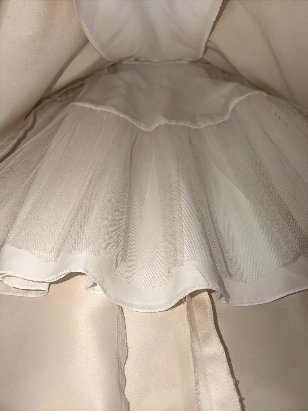 David's Bridal 2T Flower Girl Satin Dress High-Low Train - Ivory/Champagne