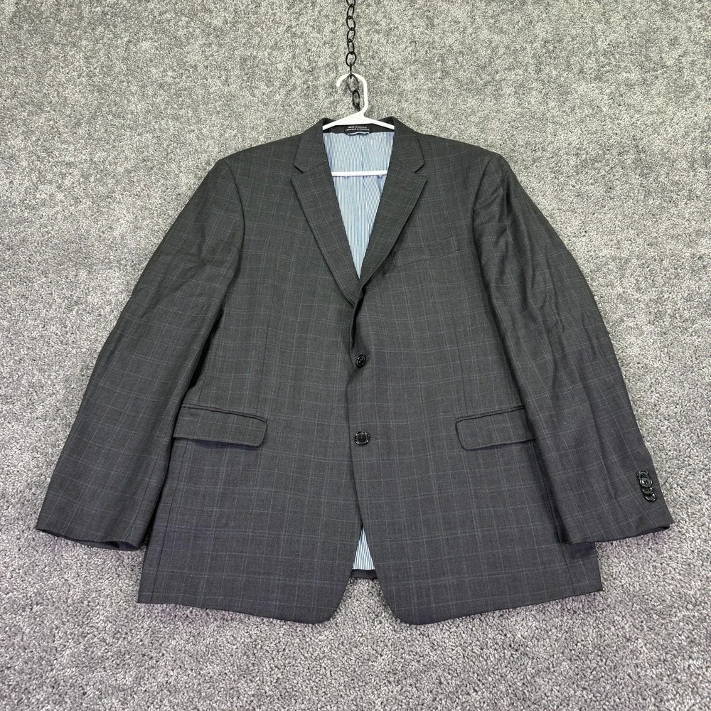 Tommy Hilfiger Suit Jacket Mens 44 Gray Check Wool Classic Fit Blazer Formal