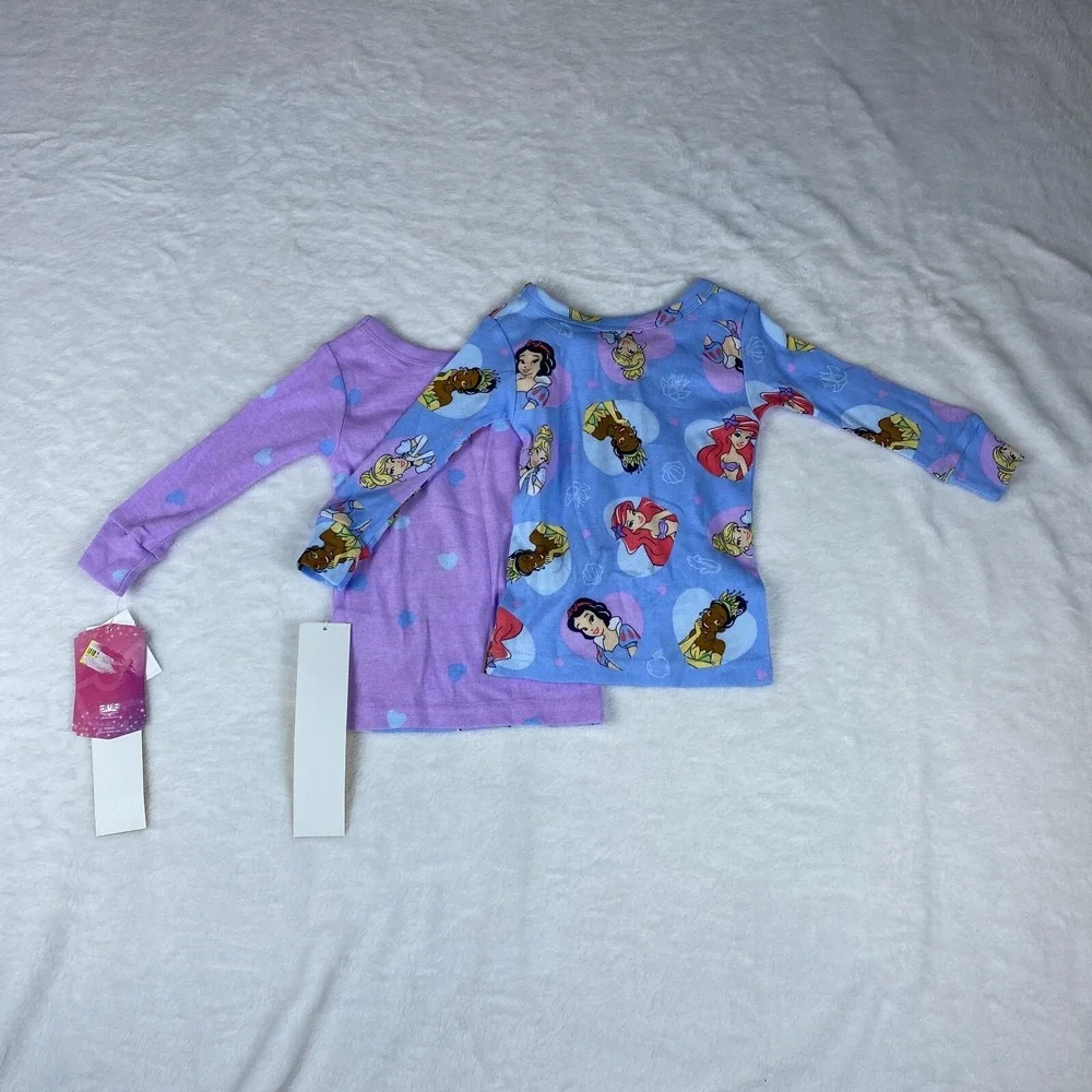 Disney Princess Lot of 2 Pajama Top Girls 12M Purple Cartoon Characters Snug Fit