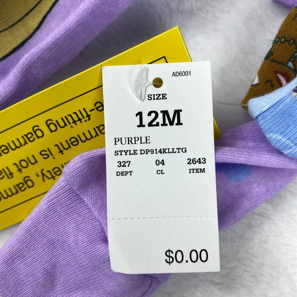 Disney Princess Lot of 2 Pajama Top Girls 12M Purple Cartoon Characters Snug Fit