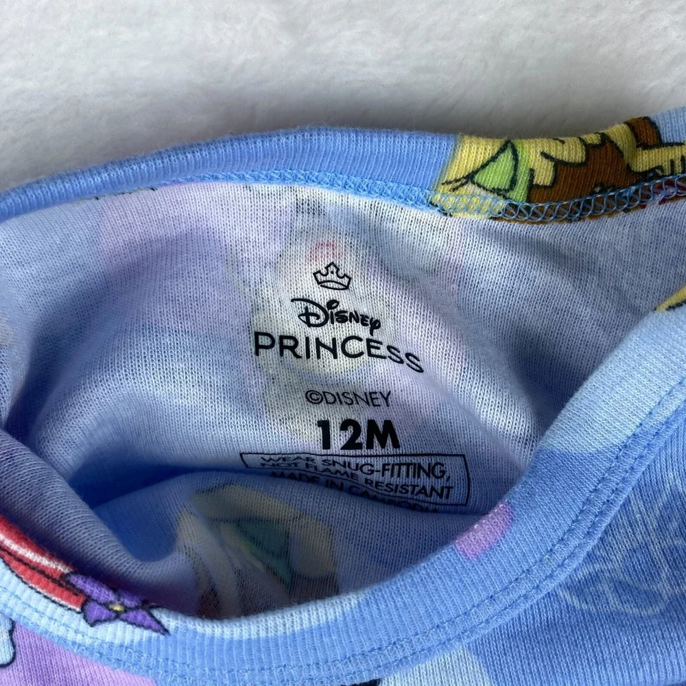 Disney Princess Lot of 2 Pajama Top Girls 12M Purple Cartoon Characters Snug Fit
