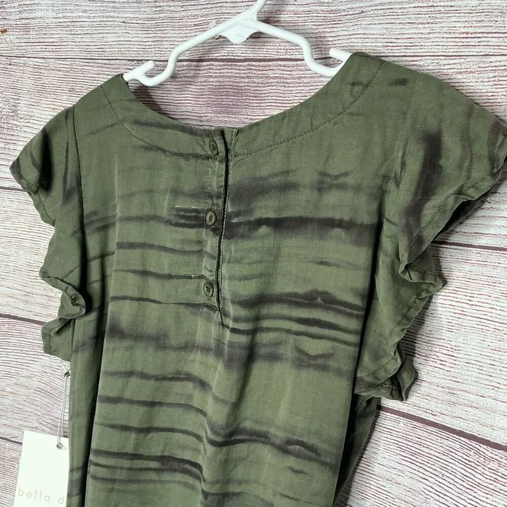Bella Dahl Girls Flutter Sleeve Ruffle Fernwood Stripe Dress Size 10 New