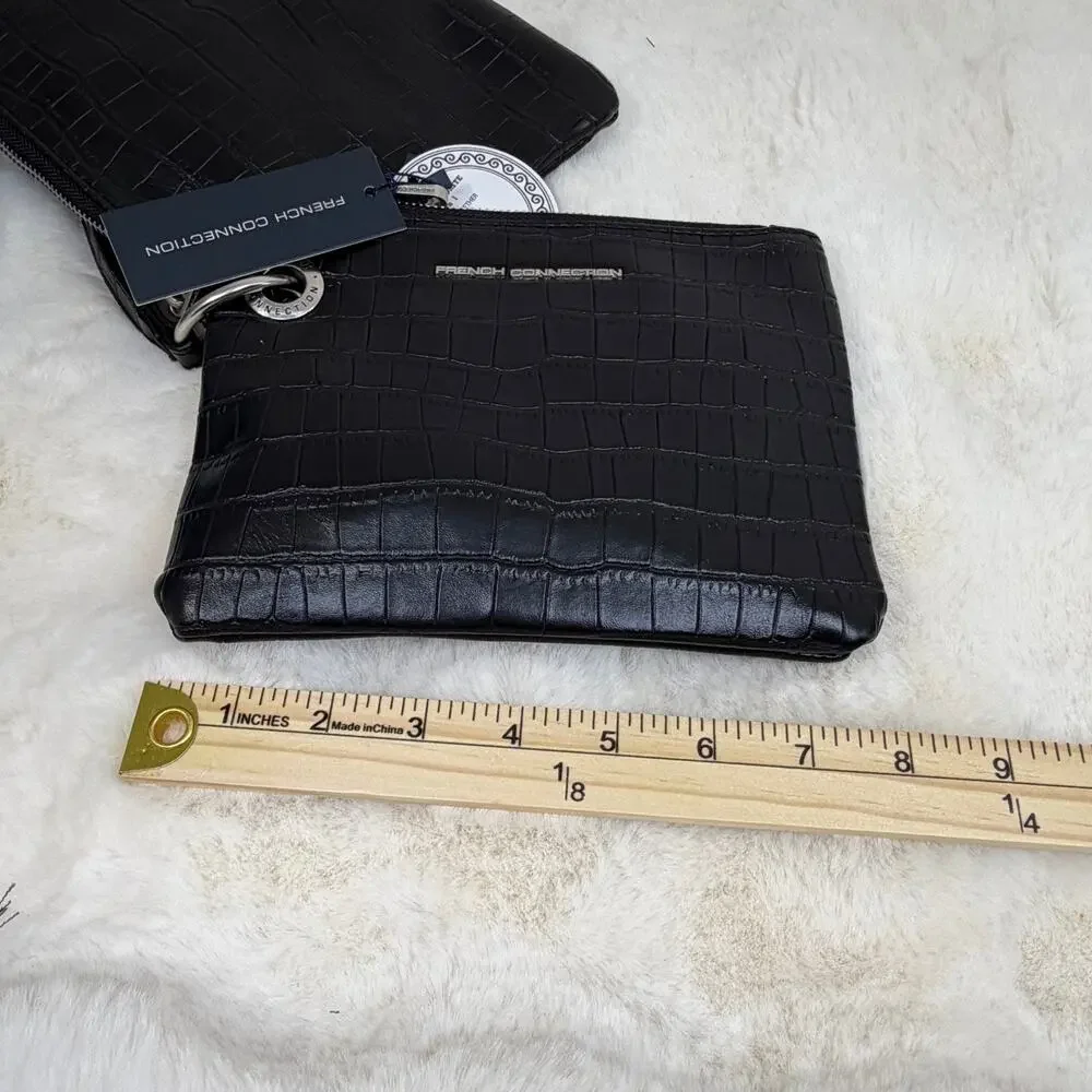 French Connection Black Croco Dale Double Slim Pouches Wristlet 2-in-1‎ NWT Chic