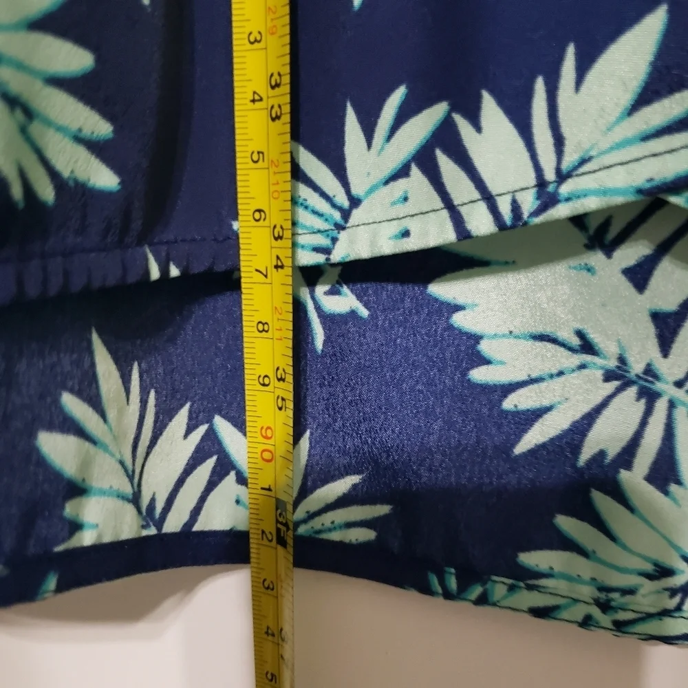 J. Crew Leaf Print Long Sleeve Dress 10 Navy Blue Mint Green Faux Wrap Lined