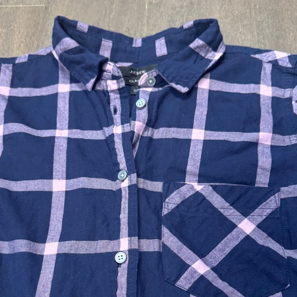 J.Crew Classic Navy Pink Plaid Cotton Button-Down Shirt Size 2