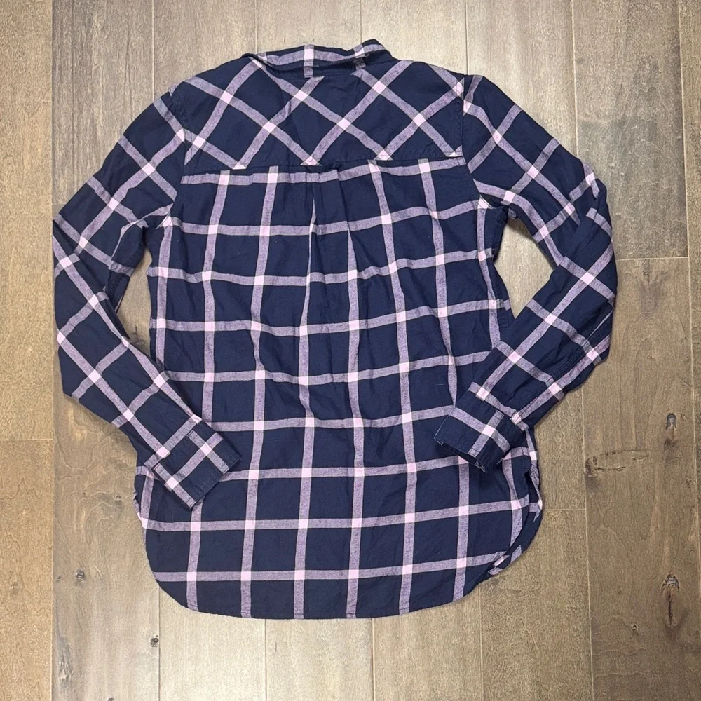 J.Crew Classic Navy Pink Plaid Cotton Button-Down Shirt Size 2