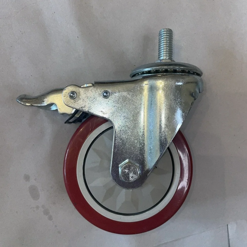 Swivel Stem Caster Wheels 100X32 Stud 2 with Brake Red 4