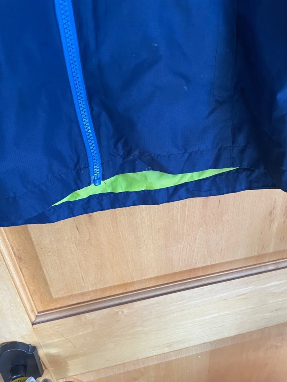 Eddie Bauer Blue Navy Colorblock Hooded Windbreaker Lime Lining Boys L 14/16