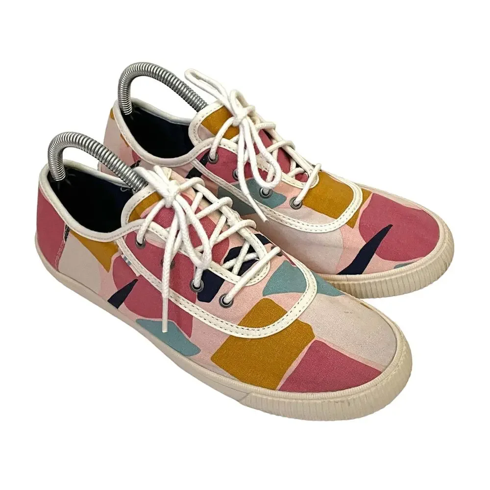 Toms Abstract Modern Art Color Block Canvas Sneaker Pink Size 8