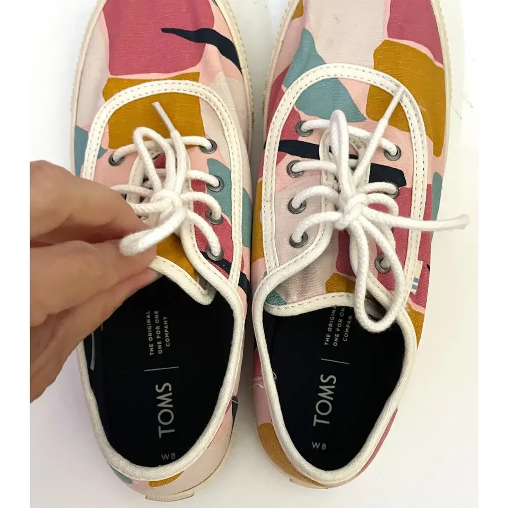 Toms Abstract Modern Art Color Block Canvas Sneaker Pink Size 8