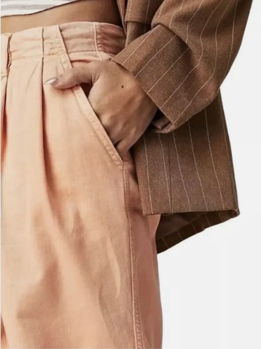 Free People Addy Relaxed Wide Leg Chino Pants Peach Coral Orange Size 4