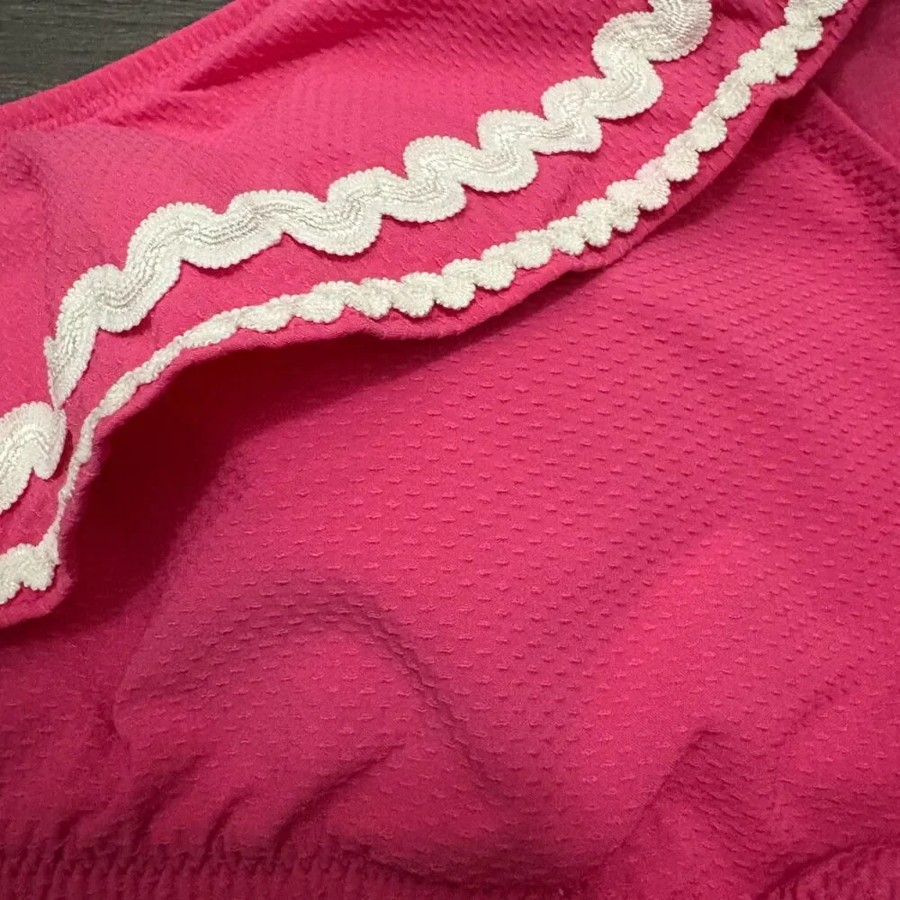 J. Crew‎ Hot Pink One Shoulder Bikini Top Rickrack Trim Ruffle Summer Size Small