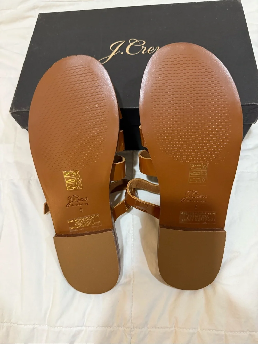 J. Crew Fisherman Strappy Slide Sandals in Spazzolato Shiny Leather