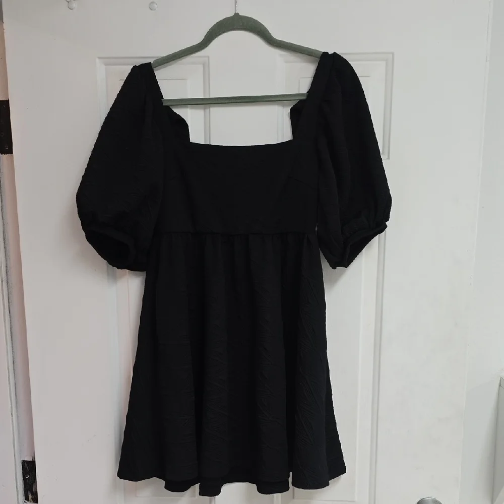 NEW Free People Violet Puff Sleeve Baby Doll Mini Dress Size S Black