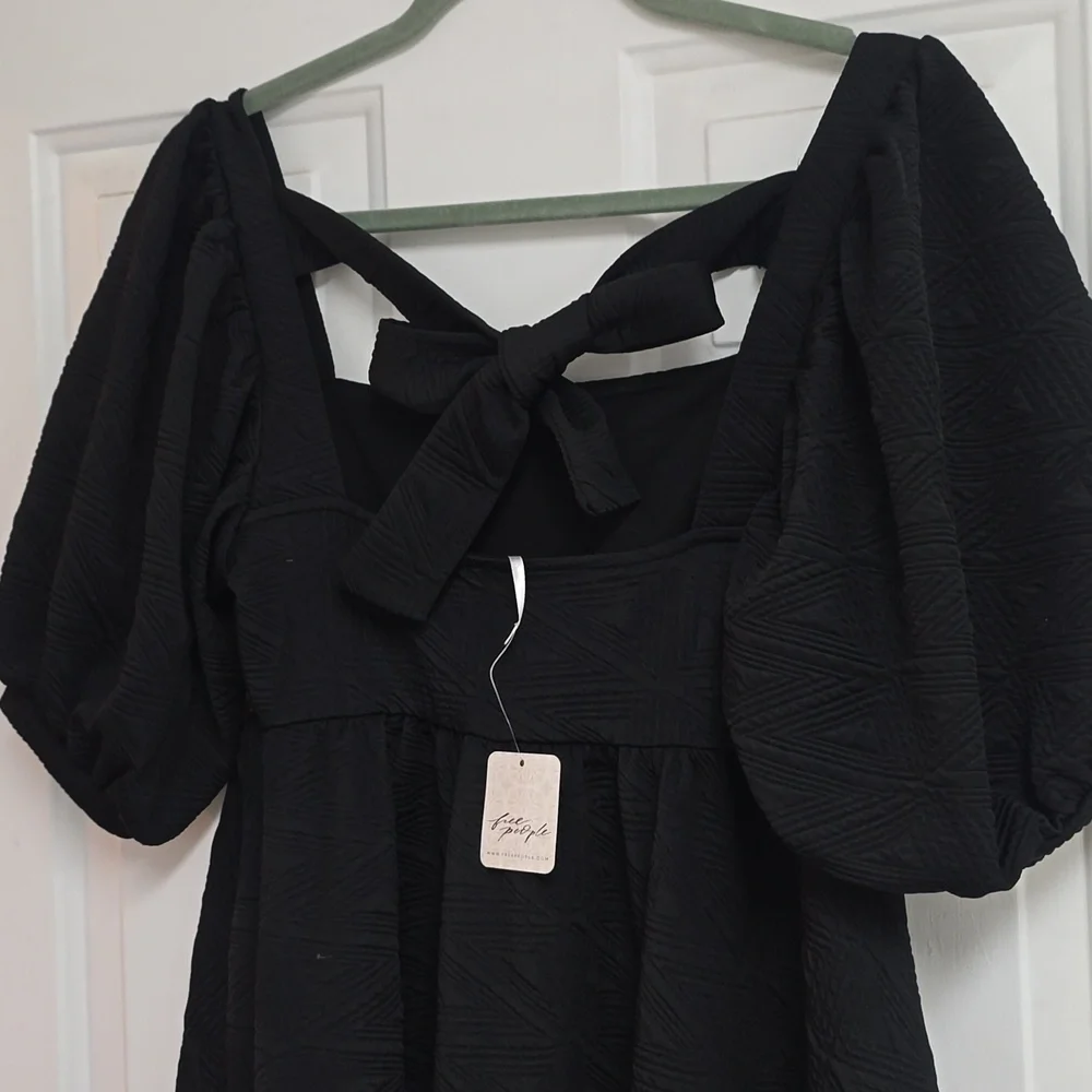 NEW Free People Violet Puff Sleeve Baby Doll Mini Dress Size S Black