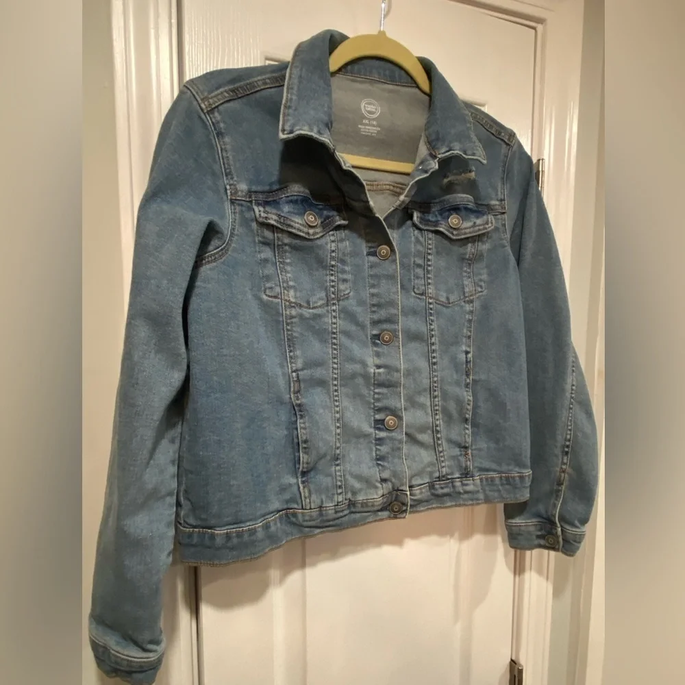 Wonder Nation Girls Size XXL 18 Med Wash Cotton Stretch Distressed Denim Jacket