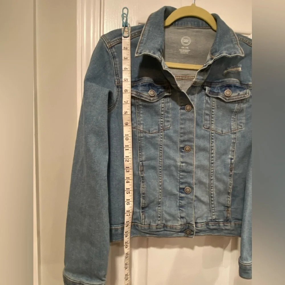 Wonder Nation Girls Size XXL 18 Med Wash Cotton Stretch Distressed Denim Jacket