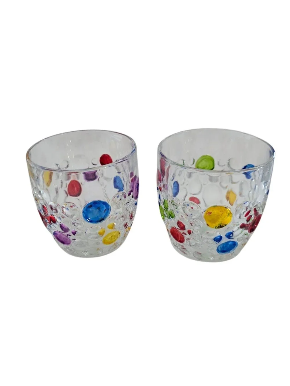 Vintage Murano Style Confetti Art Glass Tumblers Optic Bubble Set of 2