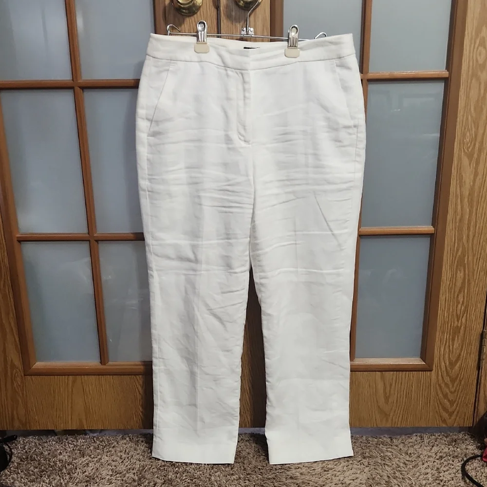 J. Crew Kate White Linen Blend Straight Leg Pants Size 10