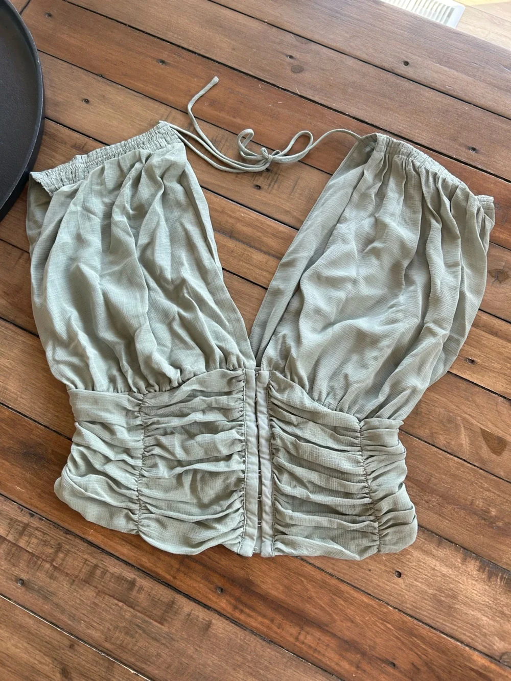 Free People Aria Sea Grass Ruched Blouse S