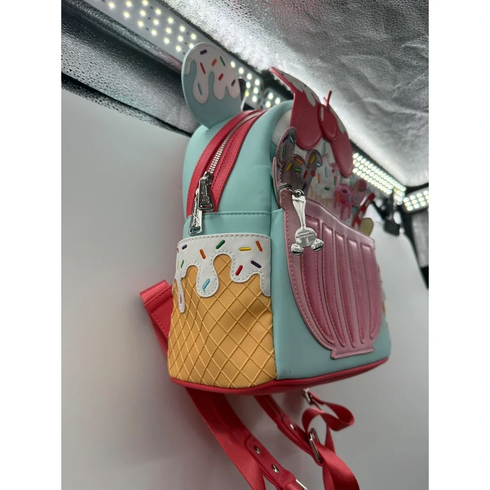 Loungefly Disney Mickey & Minnie‎ Banana Split Sundae Mini Backpack Blue Pink