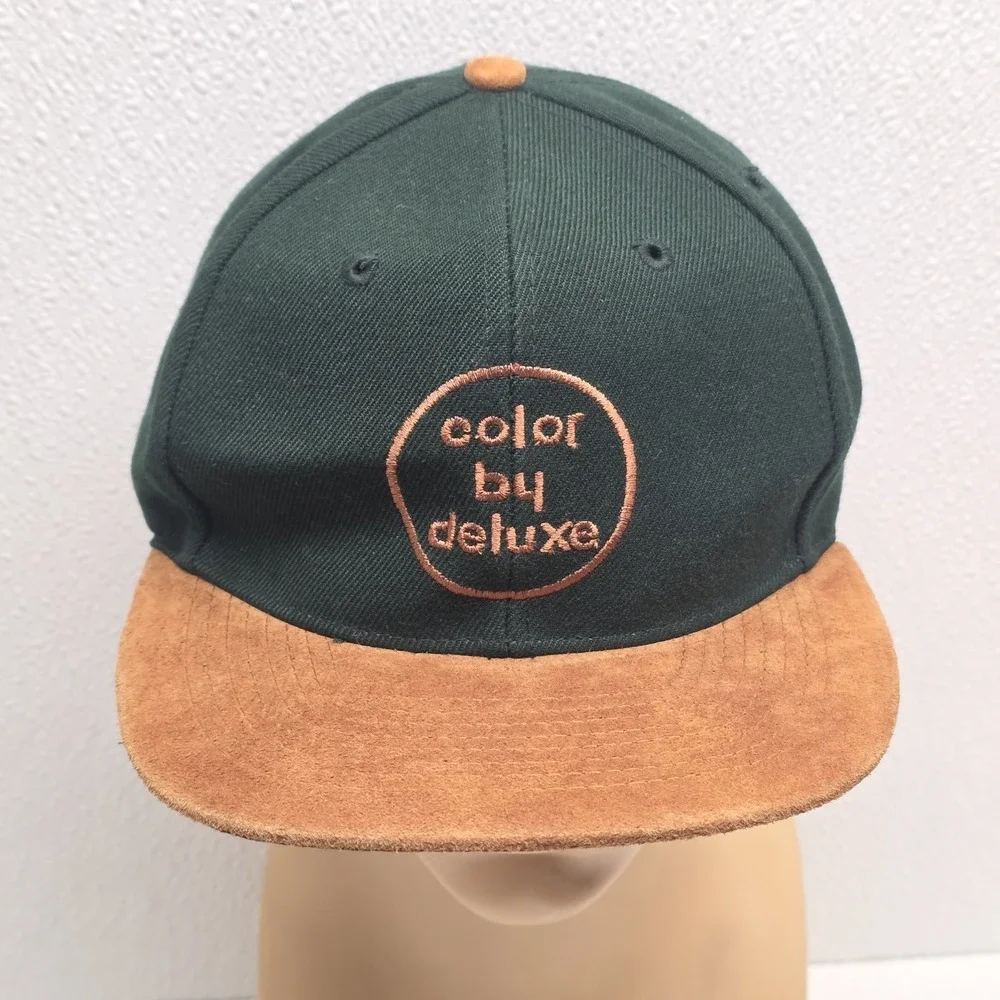 Color by Deluxe Hollywood Snapback Hat Green Brown Leather Vintage