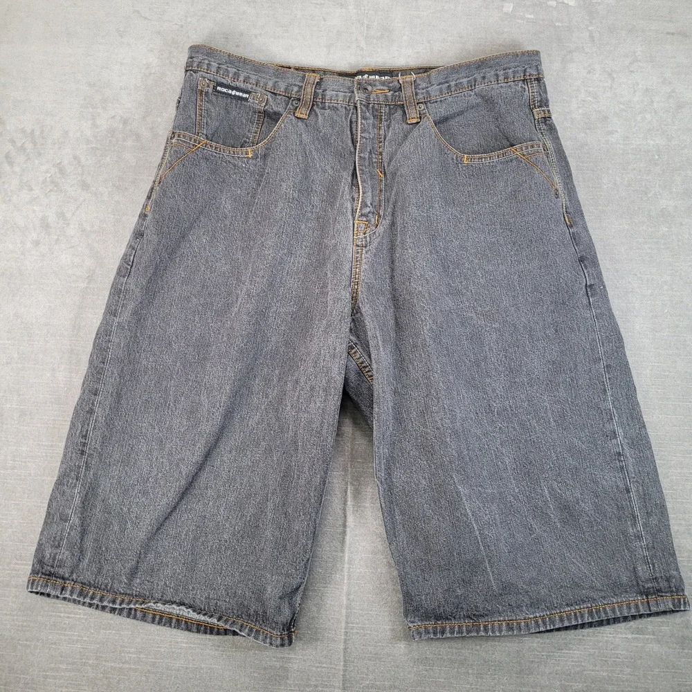 Rocawear Denim‎ Y2K Skater Shorts Baggy Black Wash Hiphop Mens Size 36