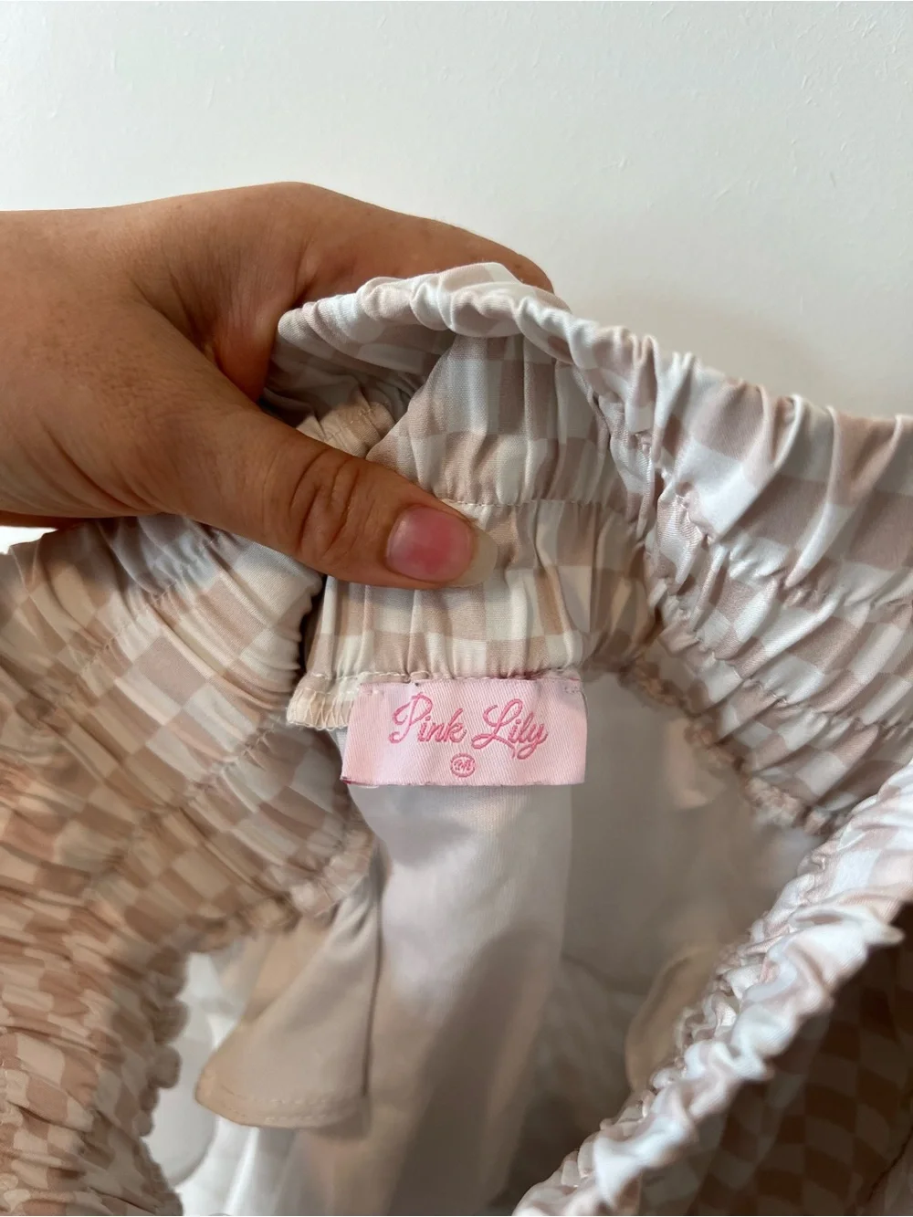 Pink Lily Cream Checkered Satin Athletic Shorts