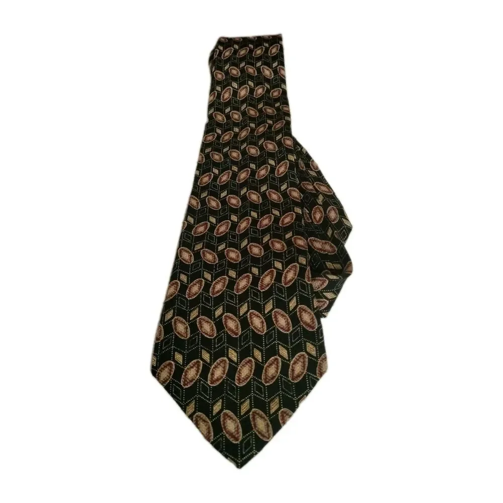 Chaps Ralph Lauren Black Red Tan  Geometric Print Neck Tie Silk USA A26