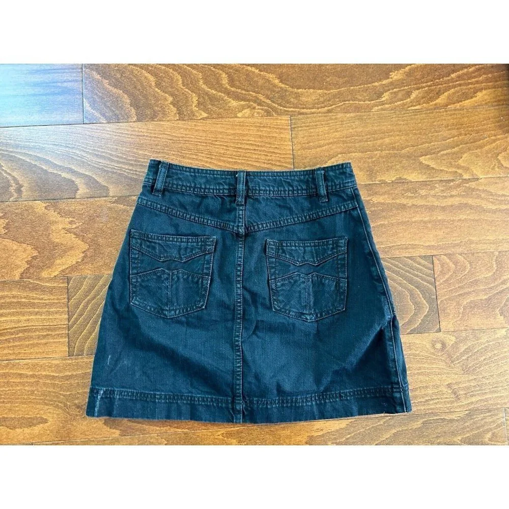 Free‎ People Jean Skirt 25 Button Front Pockets Black Dark Wash Denim Mini