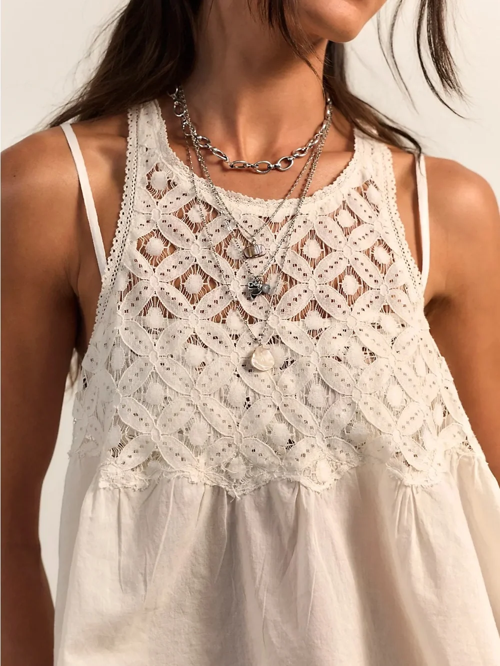 Free People Wandering Light Top | NWT | Whisper White Lace Tank | Size S