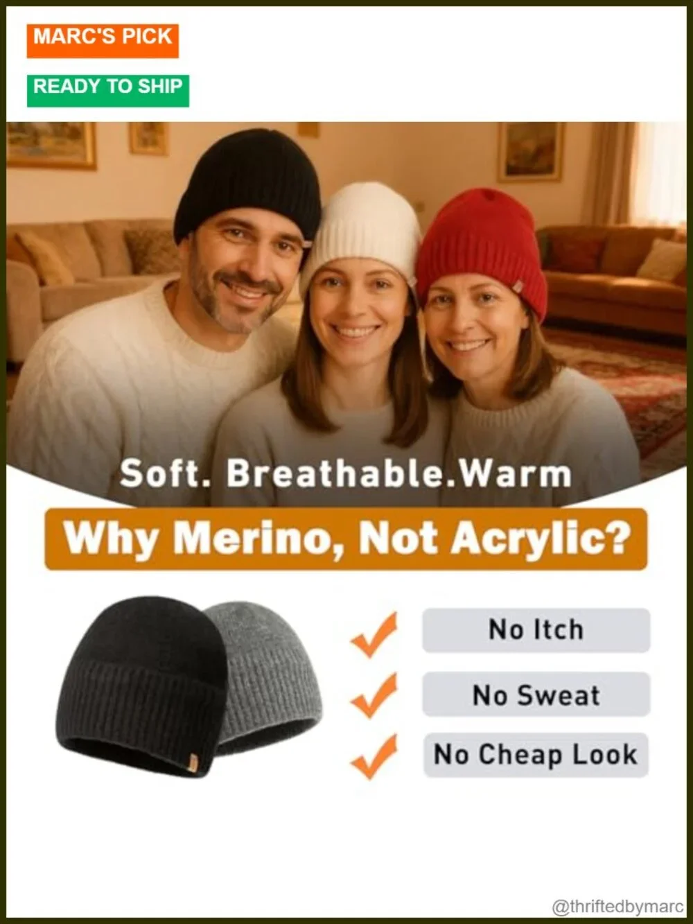 Oversized Satin Lined Merino Wool Beanie Winter Hat for Men Women